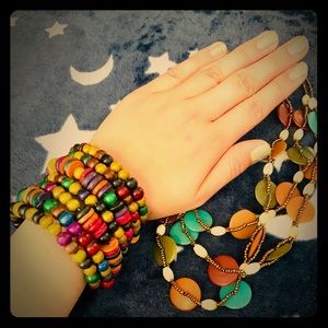 Colorful wood bead bracelet and necklace set